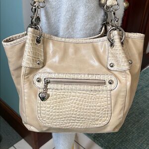 Cathy Van Zeeland shoulder bag tan/patent leather Cream Croc-Trim   Tote Bag EUC